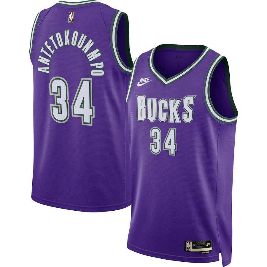 Men Milwaukee Bucks #34 Giannis Antetokounmpo Nike Purple Classic Edition 2022-23 Swingman NBA Jersey->customized nba jersey->Custom Jersey